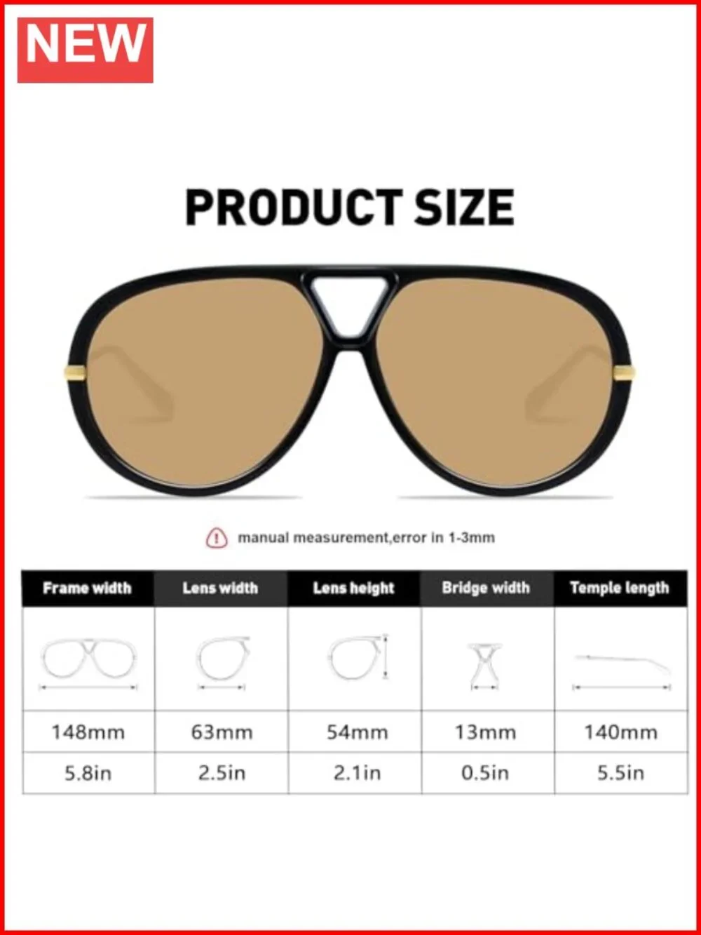 Oversized Aviator Metal Sunglasses UV400 Protection 2 Pack